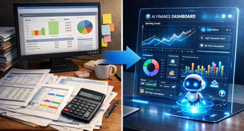 Comparison of manual financial tracking vs autonomous AI wealth management dashboard in 2026