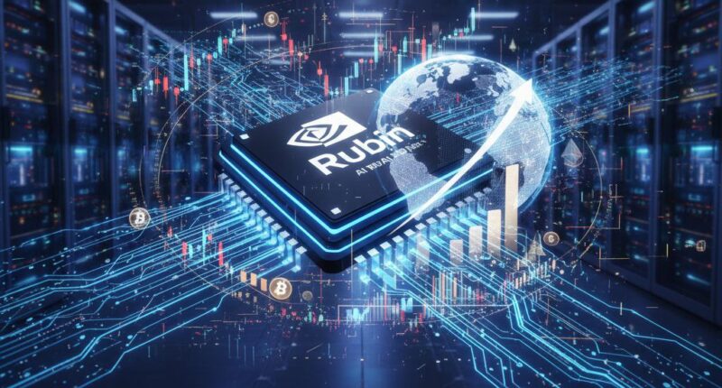 "Nvidia 2026 Roadmap featuring Rubin AI Chip architecture with global financial data and stock market growth trends."