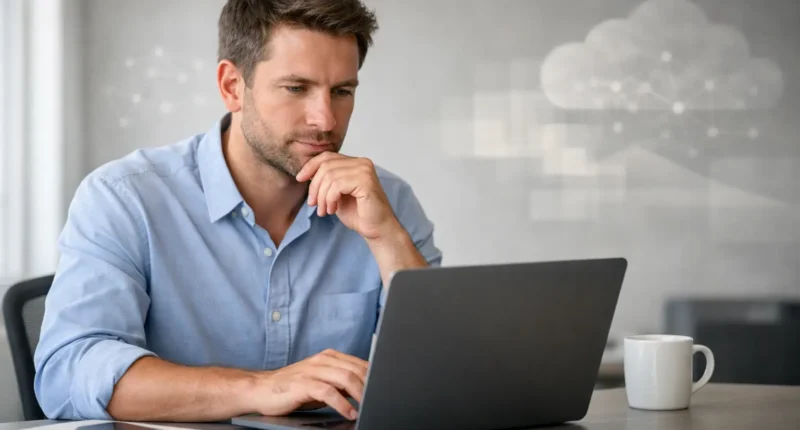 3D conceptual render of Apple and Google logos connected by glowing AI neural network light beams representing their partnership.