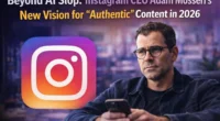 Adam Mosseri's 2026 vision for Instagram focusing on authentic, raw content and moving away from polished AI-generated slop.