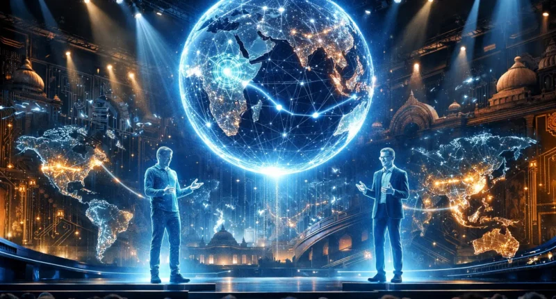 Sam Altman and Sundar Pichai discussing Sovereign AI at the India AI Impact Summit 2026 in New Delhi.