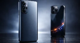 Two high-end smartphones from 2026 side-by-side, showcasing thin bezels and premium builds to compare mid-range and flagship models.