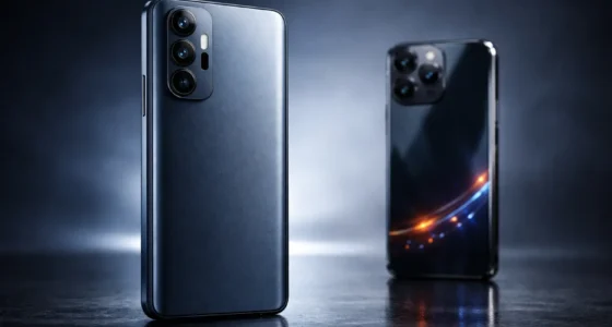 Two high-end smartphones from 2026 side-by-side, showcasing thin bezels and premium builds to compare mid-range and flagship models.