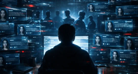 A magnifying glass revealing a human fingerprint and ink pen stroke over a digital screen of binary code, symbolizing digital authenticity.